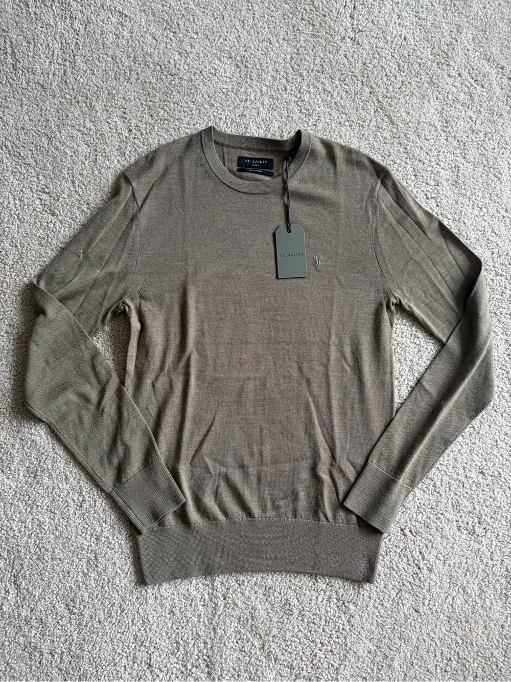Allsaints men’s 100% merino wool bay green long sleeve size small NWT $125